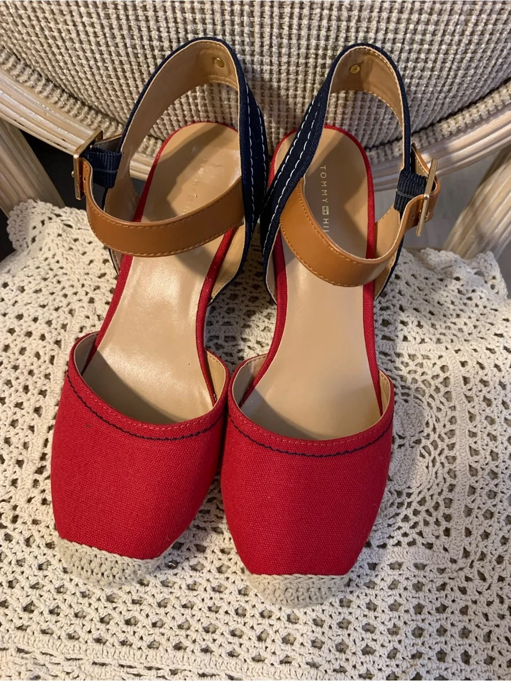Tommy Hilfiger Red Canvas Nilsa Espadrille Wedge Sandals size 7 1/2